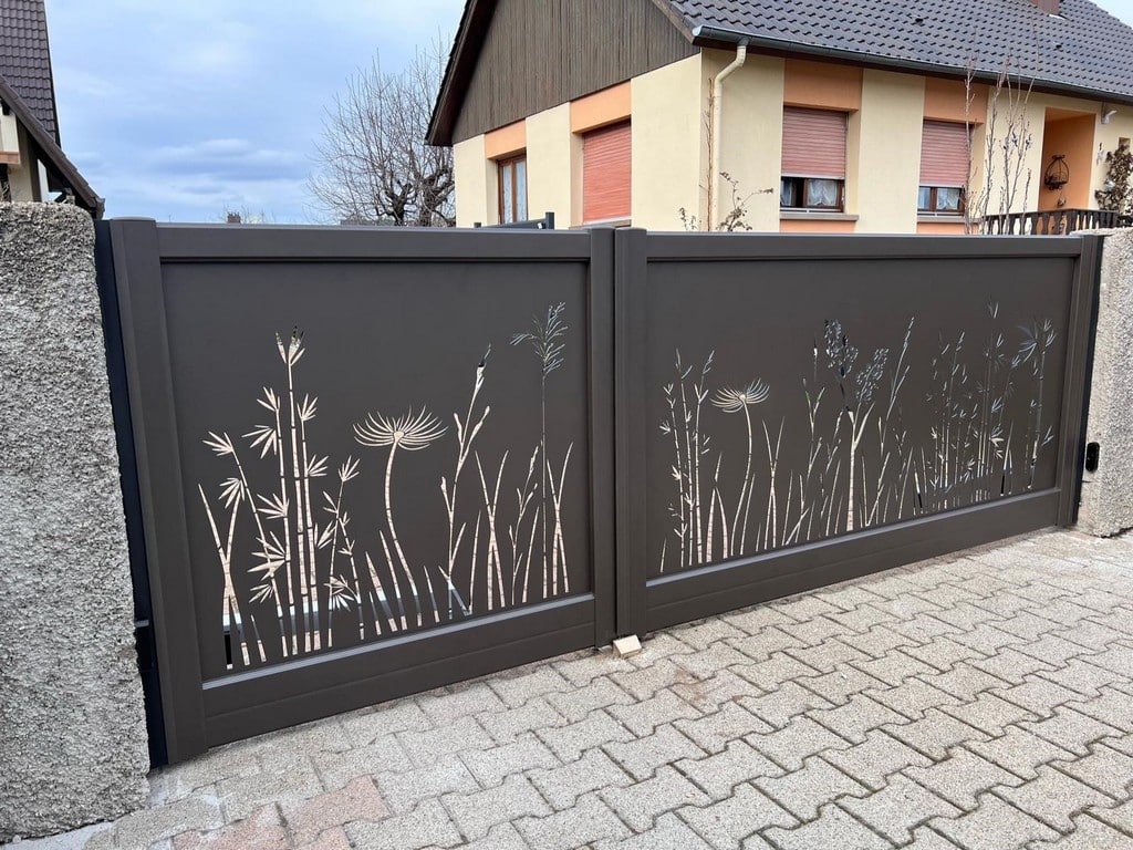 Portail de jardin brise-vue en aluminium, roseau à 2 battants avec